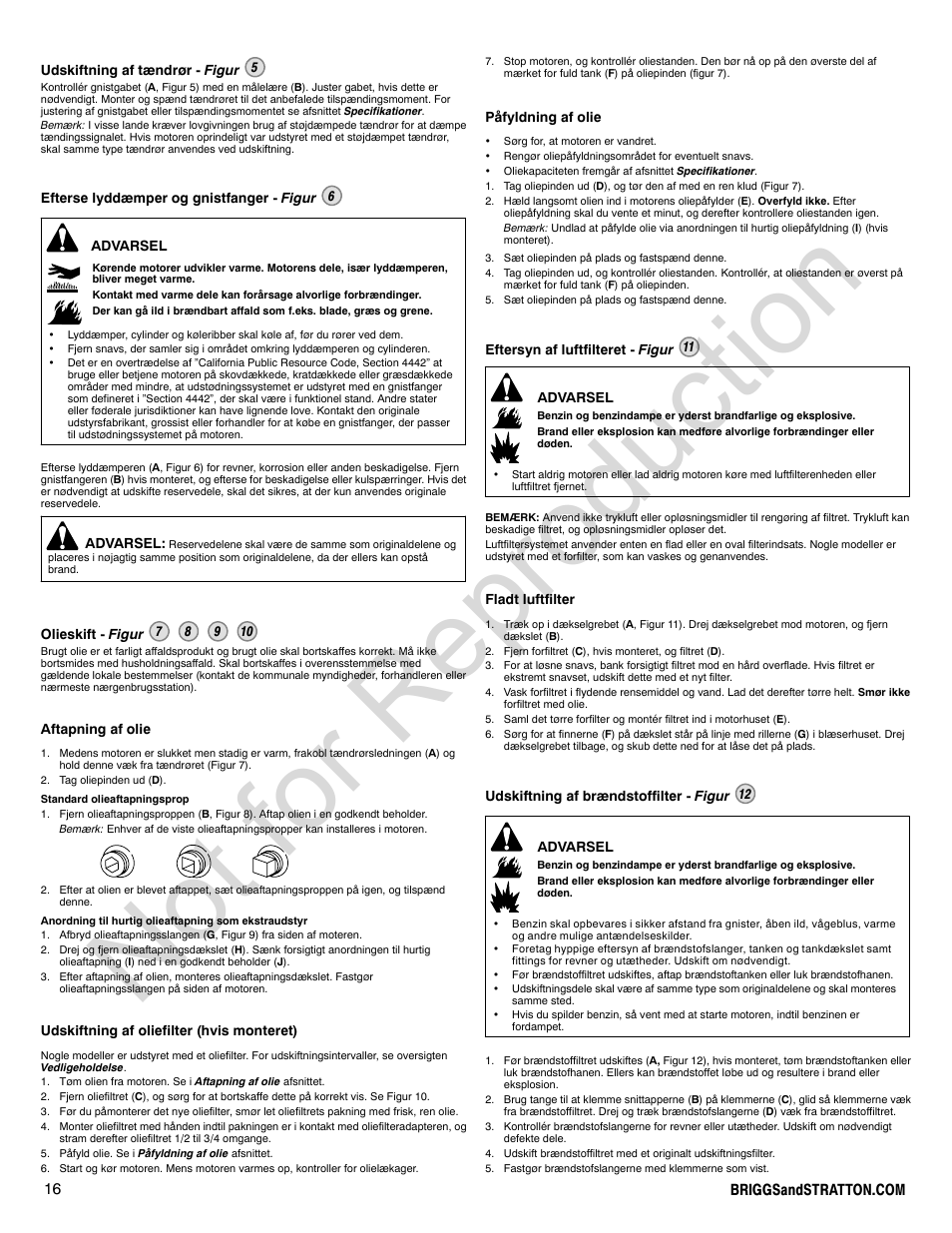 Not for reproduction | Briggs & Stratton 310000 User Manual | Page 16 / 92