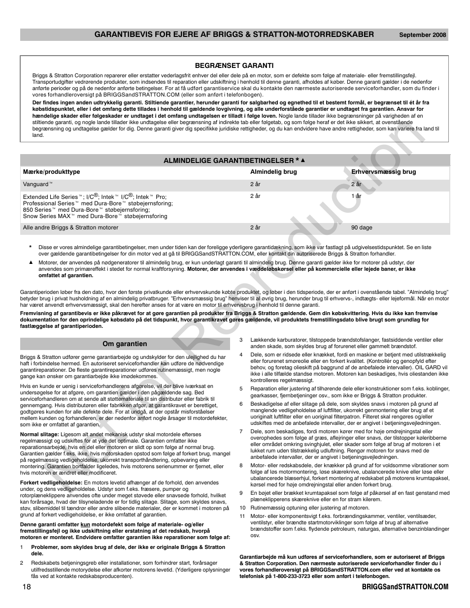 Not for reproduction | Briggs & Stratton 310000 User Manual | Page 18 / 92