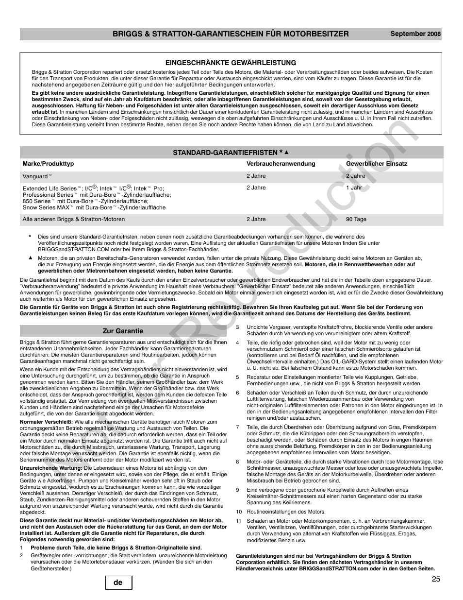 Not for reproduction | Briggs & Stratton 310000 User Manual | Page 25 / 92