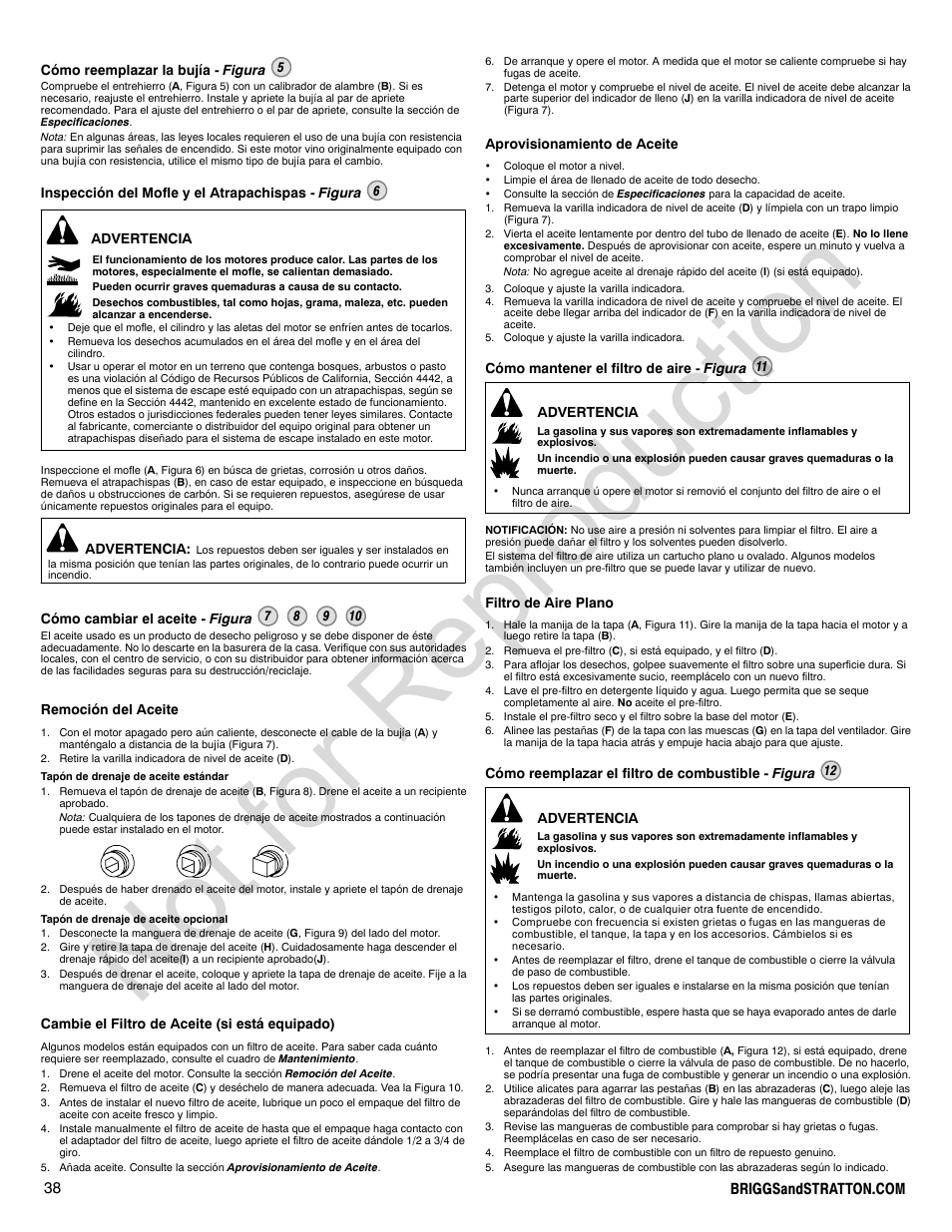 Not for reproduction | Briggs & Stratton 310000 User Manual | Page 38 / 92