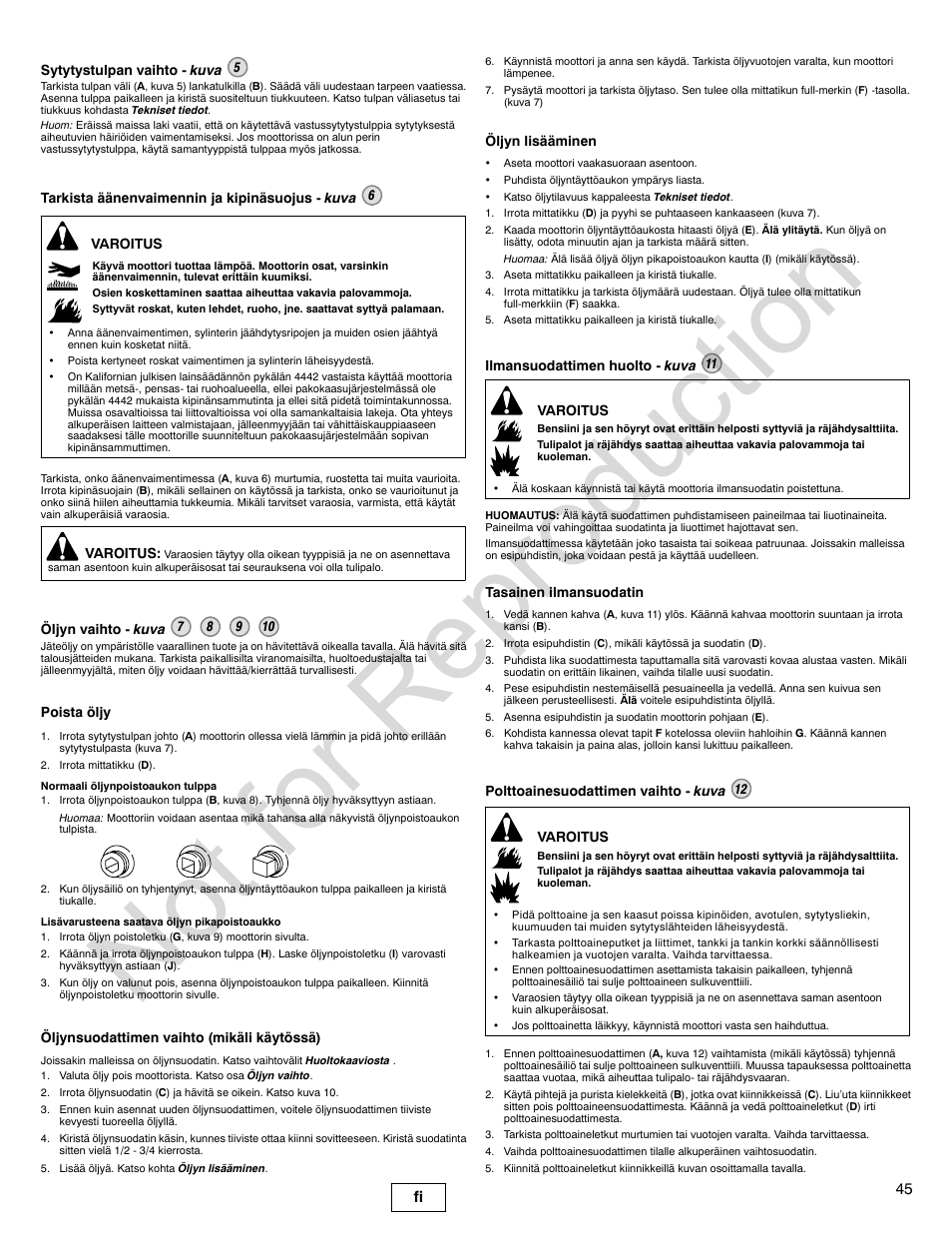 Not for reproduction, 45 fi | Briggs & Stratton 310000 User Manual | Page 45 / 92