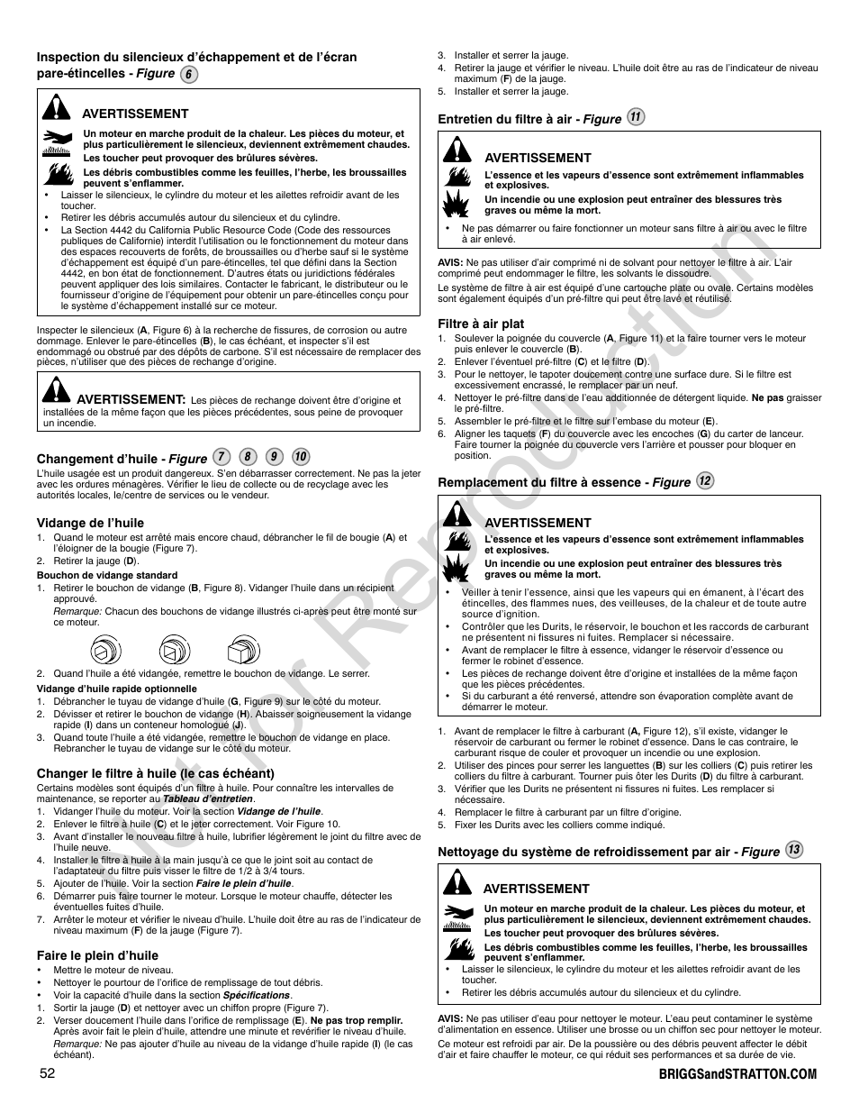 Not for reproduction | Briggs & Stratton 310000 User Manual | Page 52 / 92