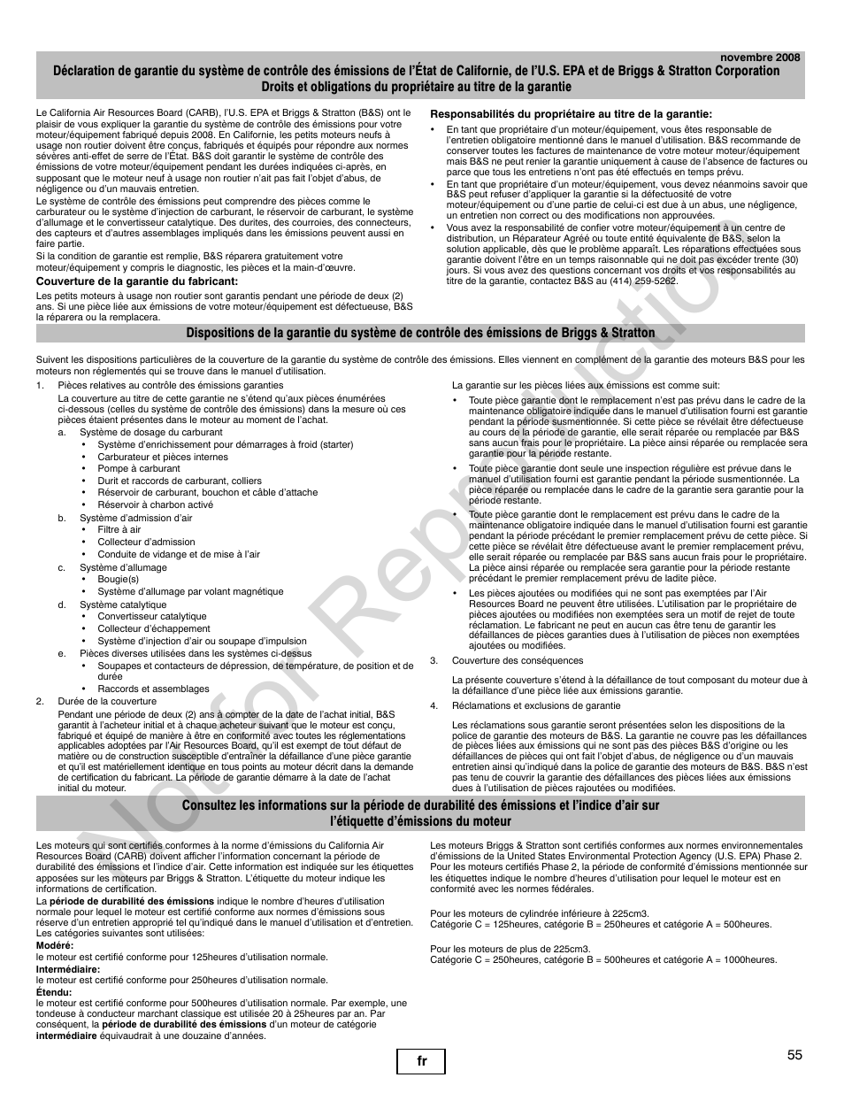 Not for reproduction | Briggs & Stratton 310000 User Manual | Page 55 / 92