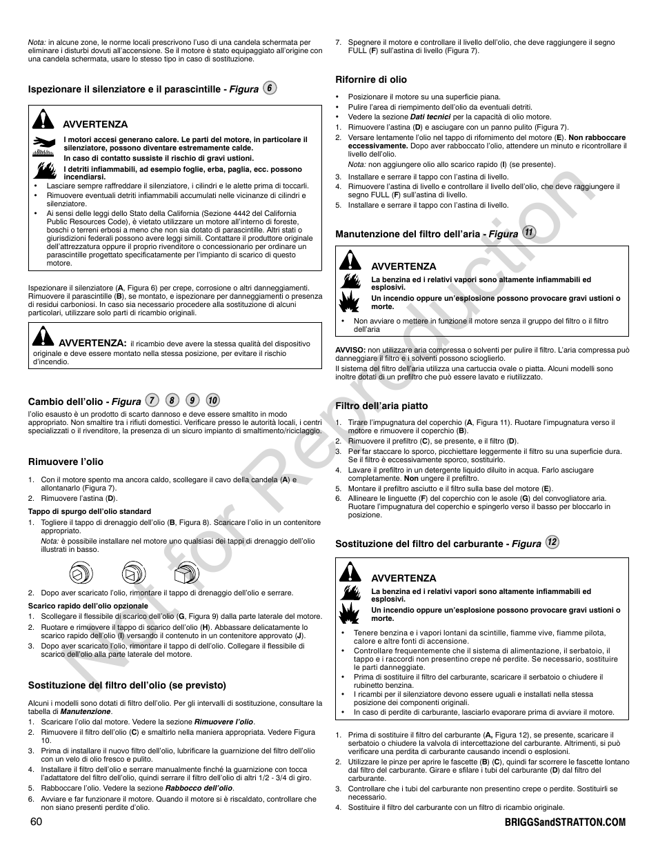 Not for reproduction | Briggs & Stratton 310000 User Manual | Page 60 / 92