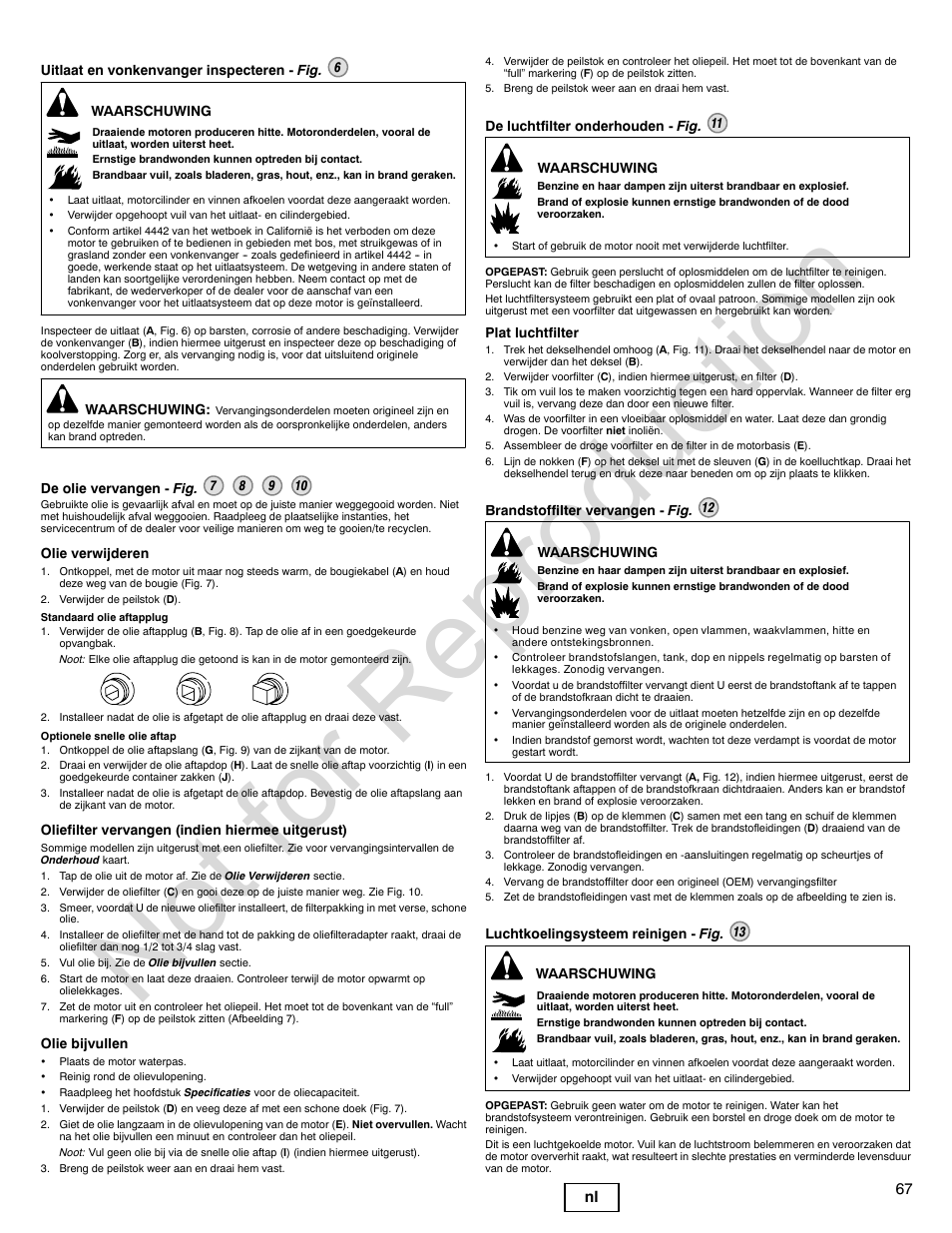 Not for reproduction, 67 nl | Briggs & Stratton 310000 User Manual | Page 67 / 92