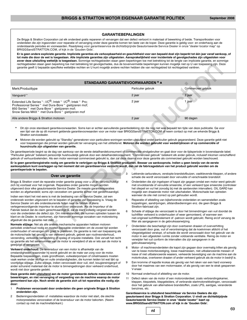 Not for reproduction | Briggs & Stratton 310000 User Manual | Page 69 / 92