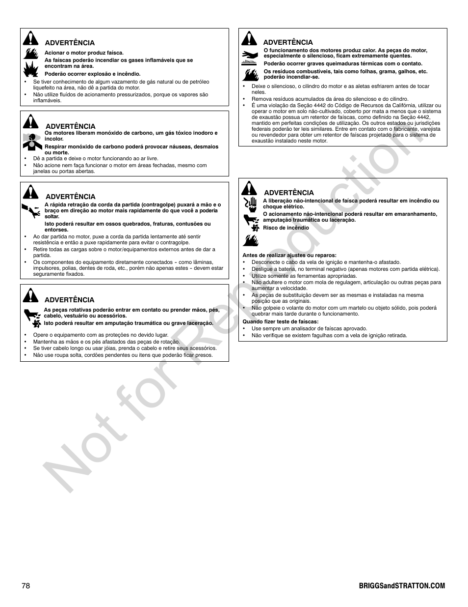 Not for reproduction | Briggs & Stratton 310000 User Manual | Page 78 / 92
