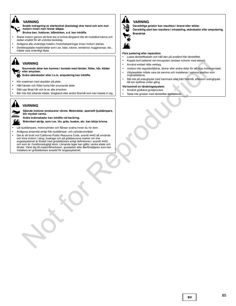 Not for reproduction | Briggs & Stratton 310000 User Manual | Page 85 / 92