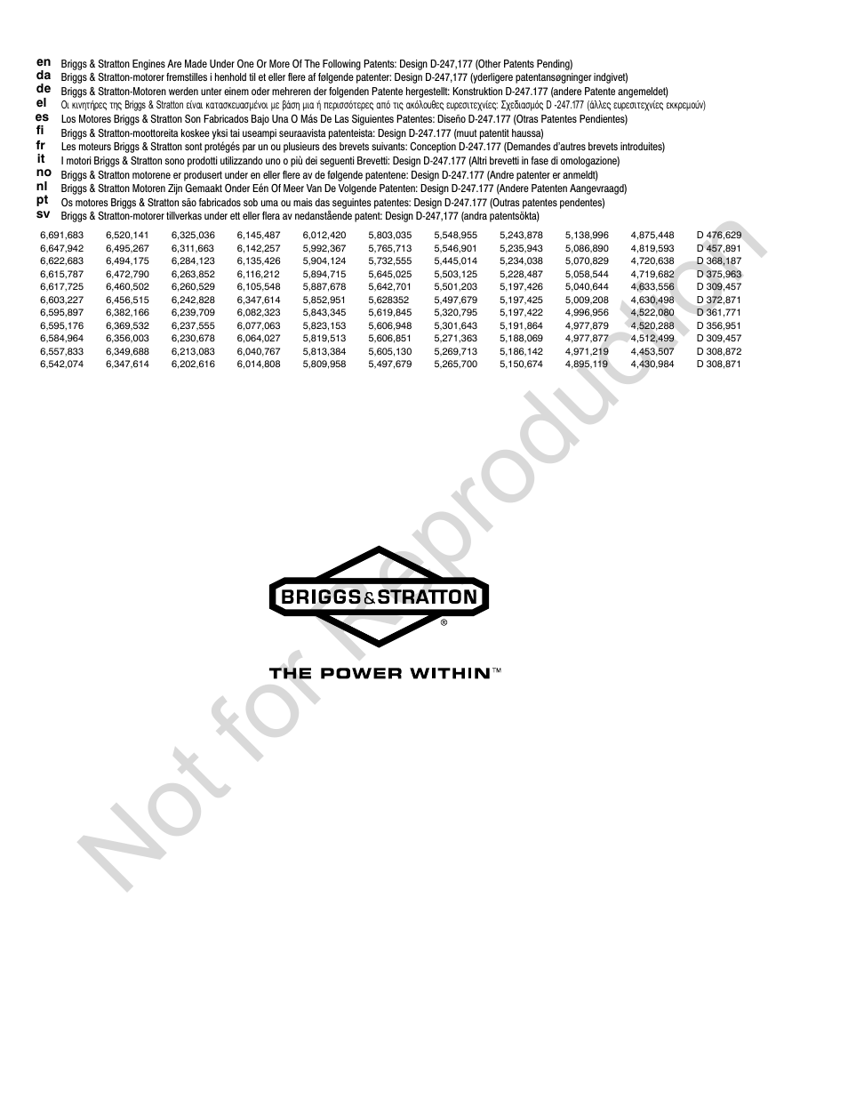 Not for reproduction | Briggs & Stratton 310000 User Manual | Page 92 / 92