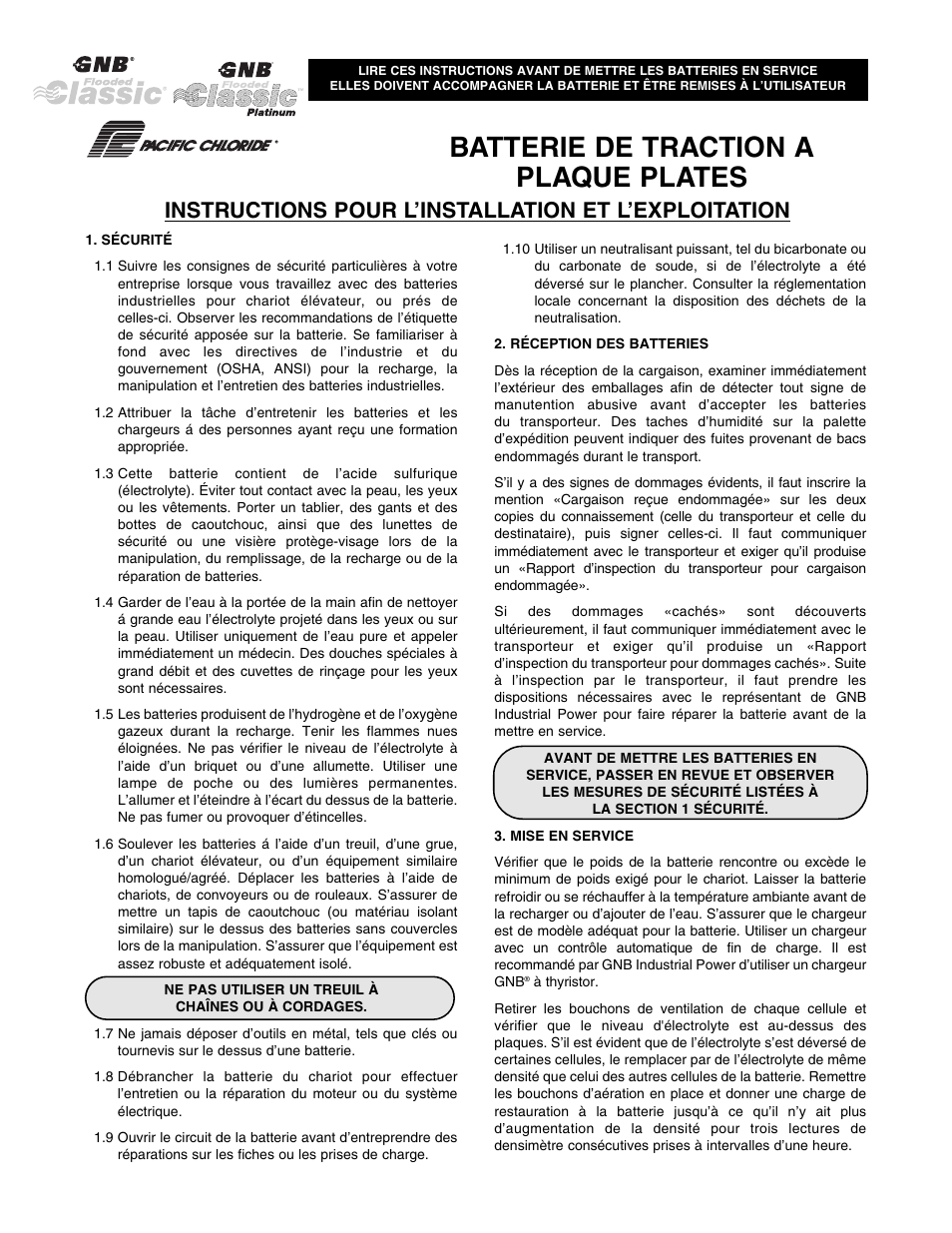 Batterie de traction a plaque plates, Instructions pour l’installation et l’exploitation | Exide Technologies GB3696 User Manual | Page 6 / 8