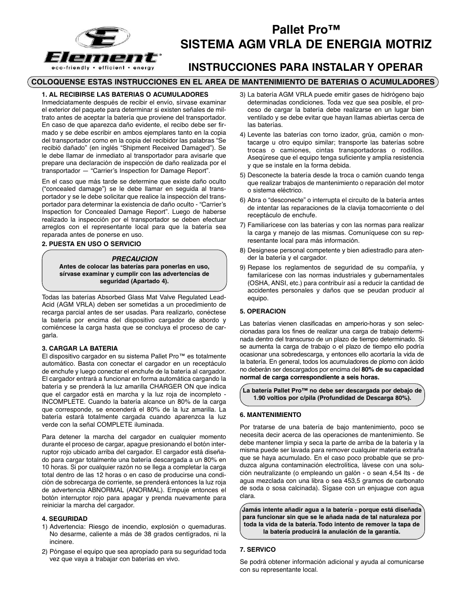 Pallet pro™ sistema agm vrla de energia motriz, Instrucciones para instalar y operar | Exide Technologies GB3846 User Manual | Page 2 / 4