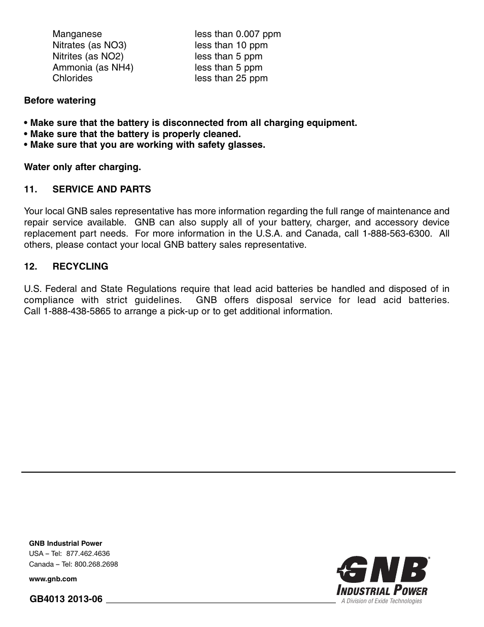 Exide Technologies GB4013 User Manual | Page 8 / 8