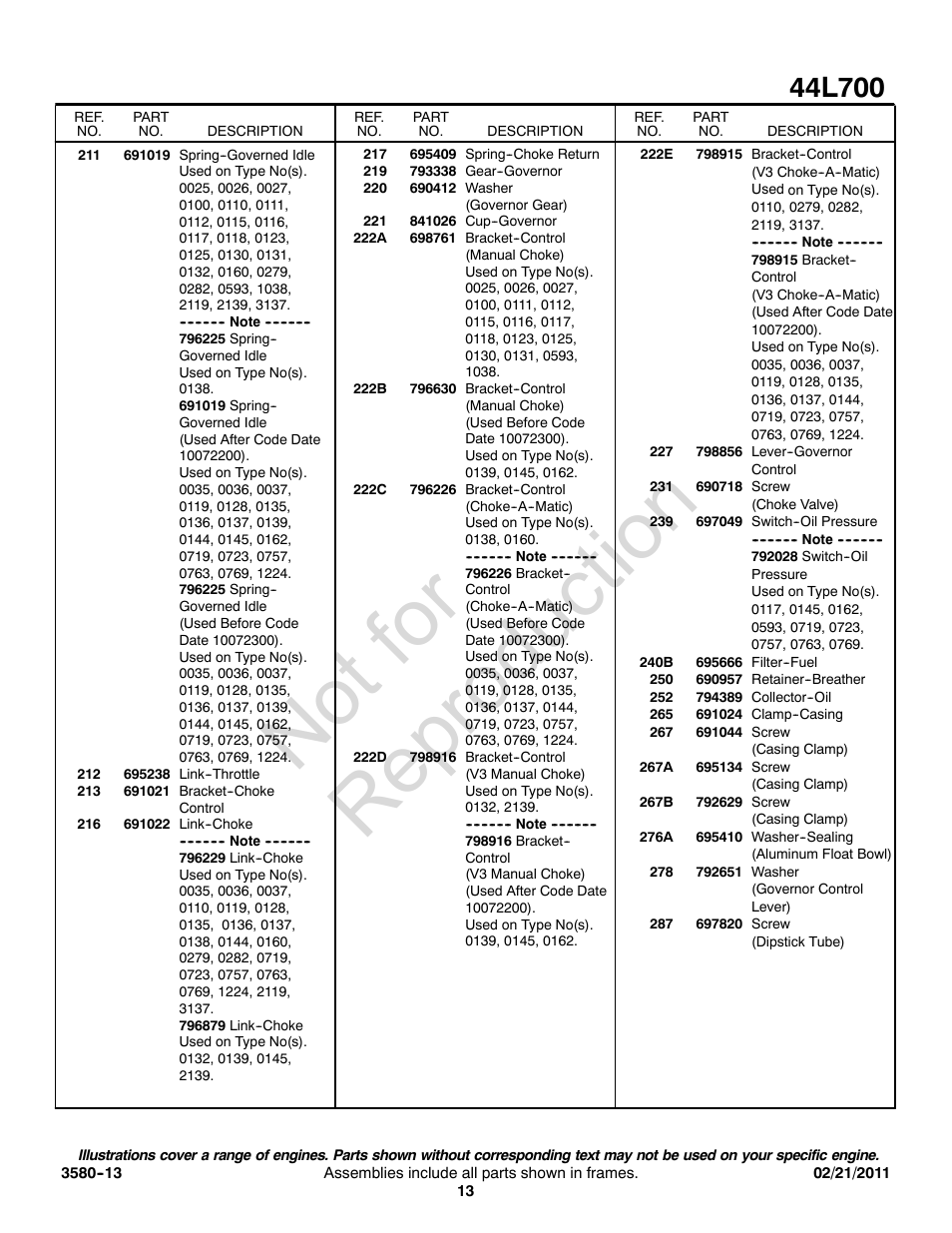 Not for reproduction | Briggs & Stratton 44L700 User Manual | Page 13 / 20