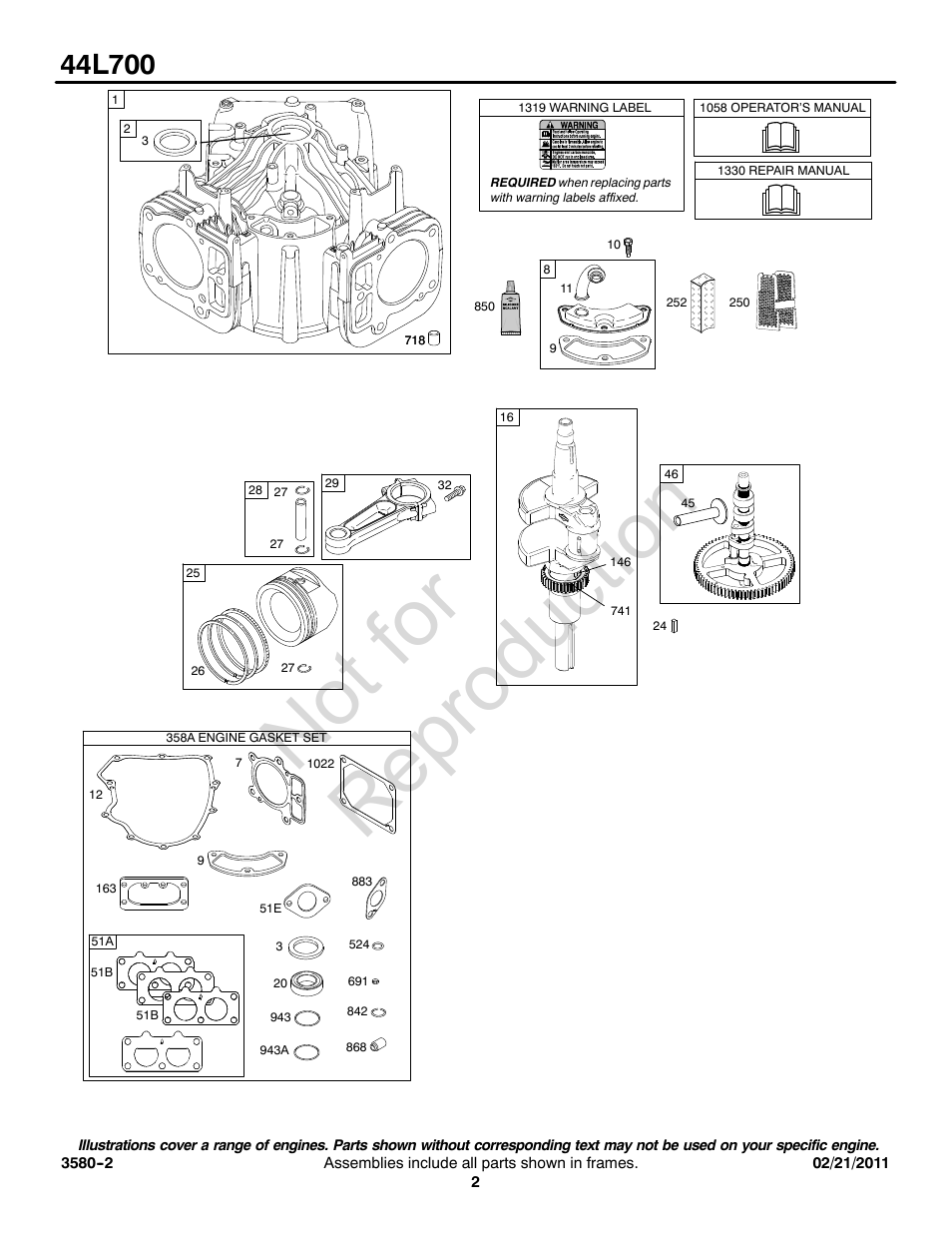 Not for reproduction | Briggs & Stratton 44L700 User Manual | Page 2 / 20