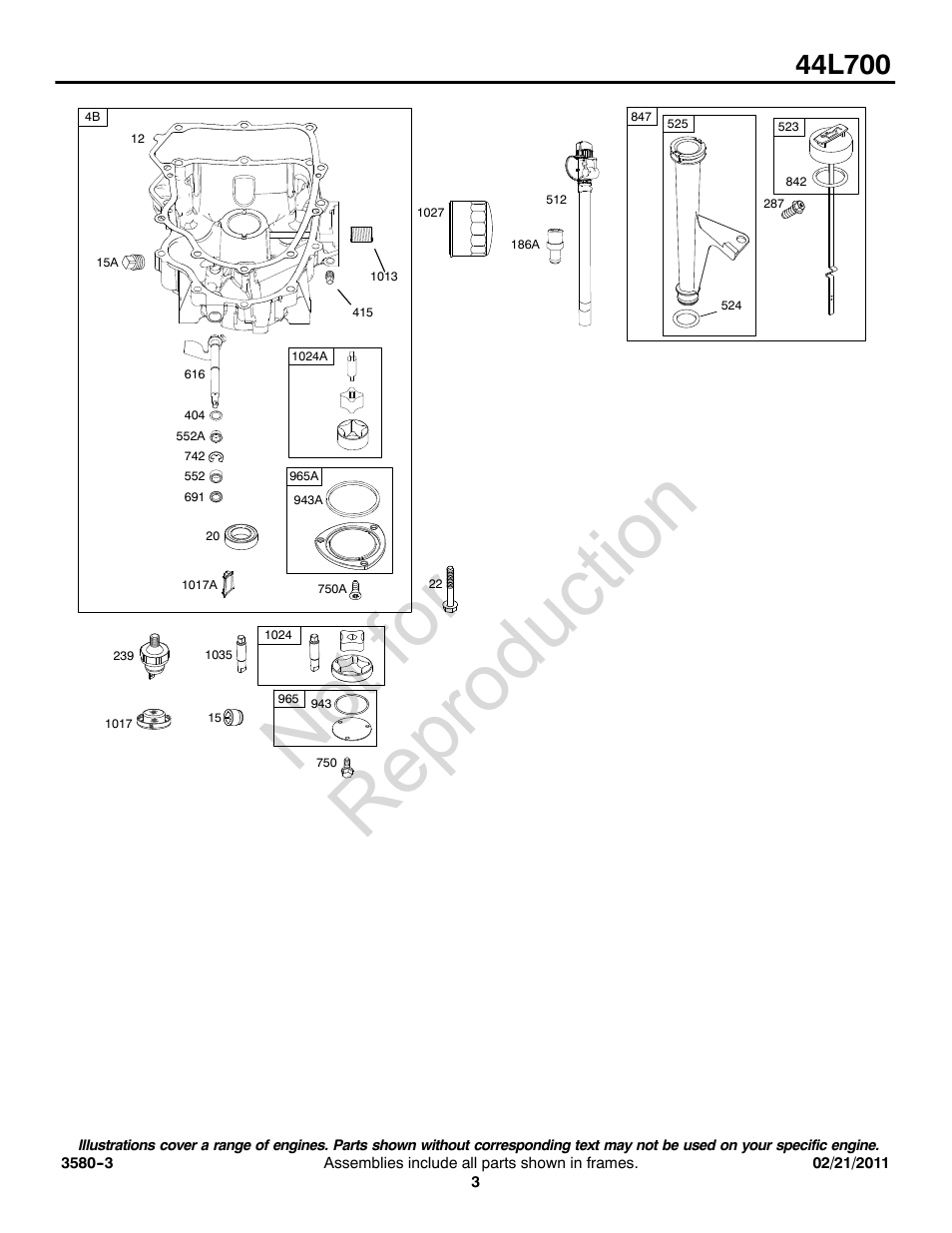 Not for reproduction | Briggs & Stratton 44L700 User Manual | Page 3 / 20