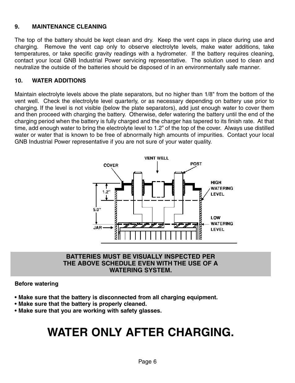 Water only after charging | Exide Technologies GB4158 User Manual | Page 6 / 8