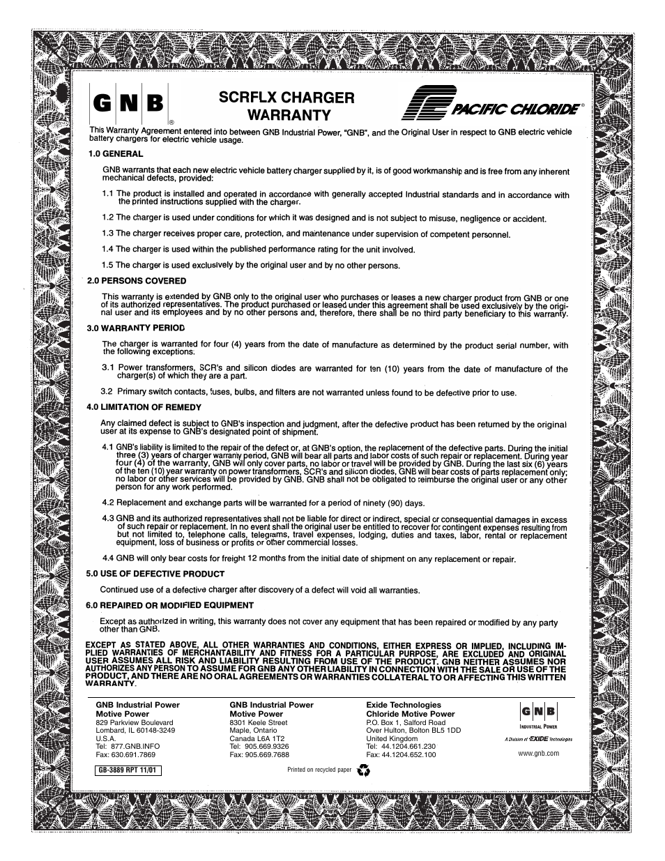 Pacific chloride | Exide Technologies SCRFLX Charger User Manual | Page 3 / 38