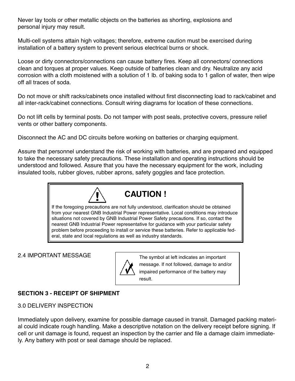 Caution | Exide Technologies Section 92.30 User Manual | Page 5 / 18