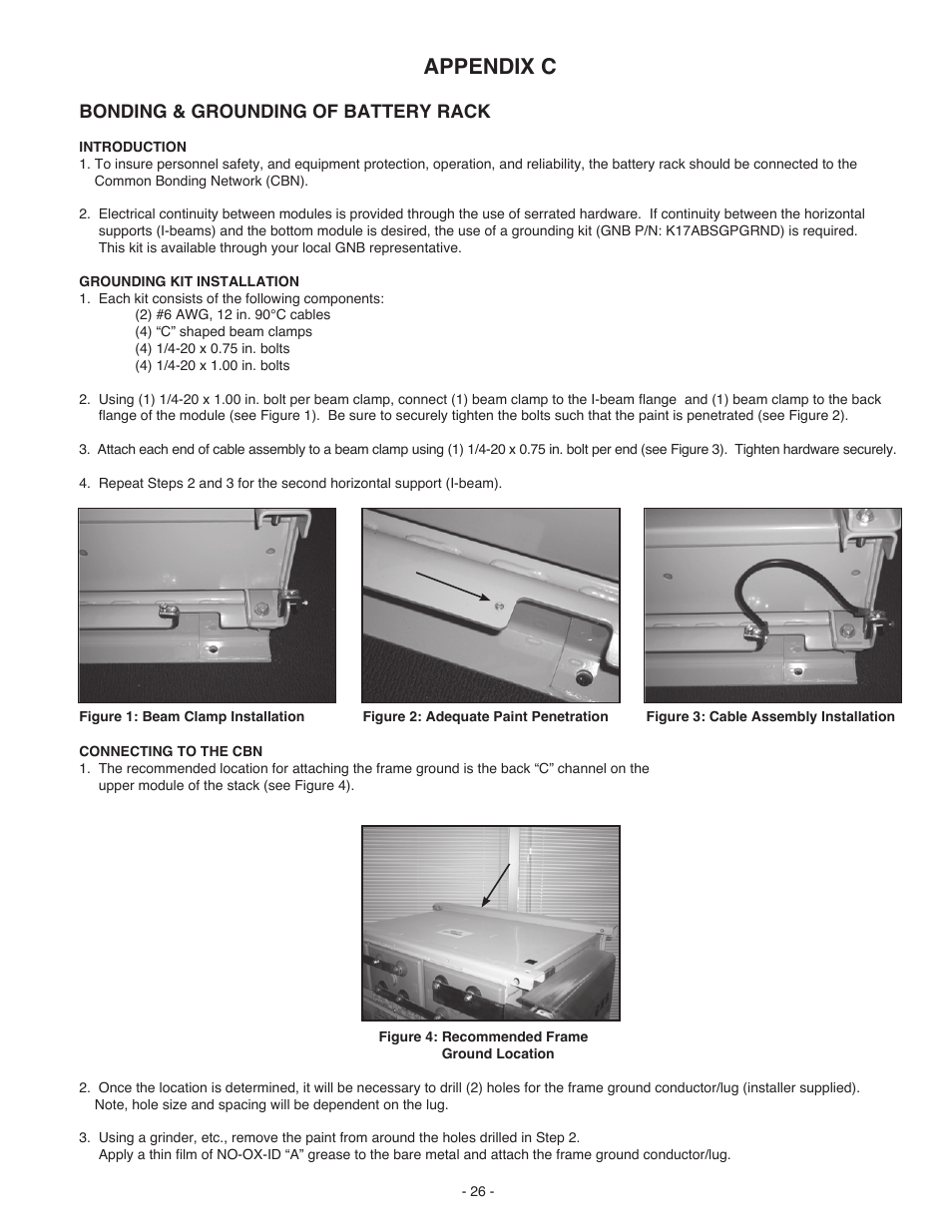 Appendix c, Bonding & grounding of battery rack | Exide Technologies Section 92.61 User Manual | Page 30 / 32