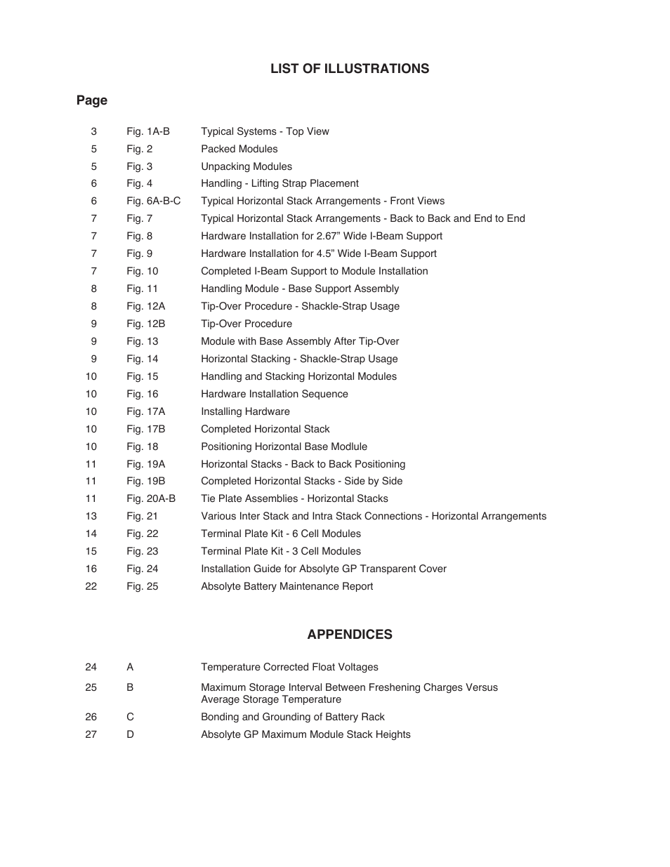 List of illustrations page, Appendices | Exide Technologies Section 92.61 User Manual | Page 4 / 32