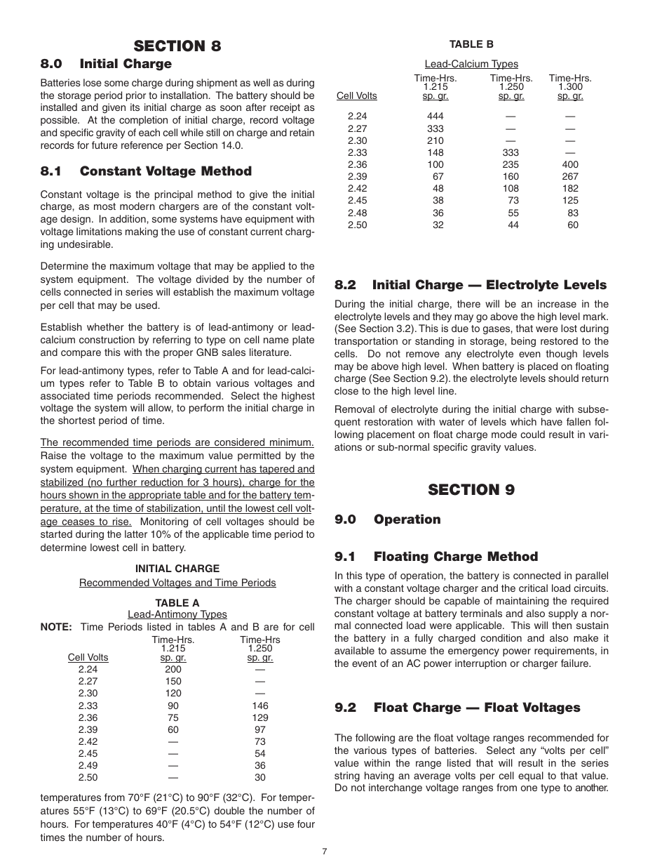 0 initial charge, 1 constant voltage method, 2 initial charge — electrolyte levels | 0 operation 9.1 floating charge method, 2 float charge — float voltages | Exide Technologies Section 93.10 User Manual | Page 10 / 20