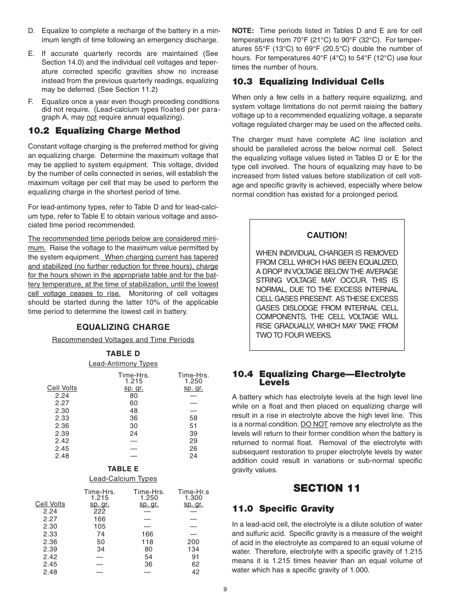 2 equalizing charge method, 3 equalizing individual cells, 4 equalizing charge—electrolyte levels | 0 specific gravity | Exide Technologies Section 93.10 User Manual | Page 12 / 20