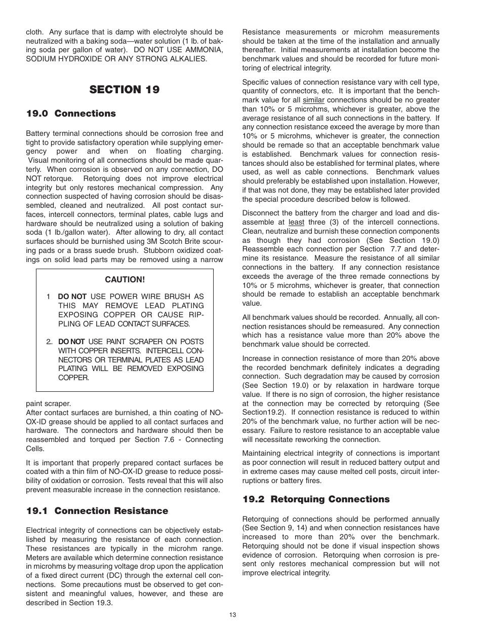 0 connections, 1 connection resistance, 2 retorquing connections | Exide Technologies Section 93.10 User Manual | Page 16 / 20