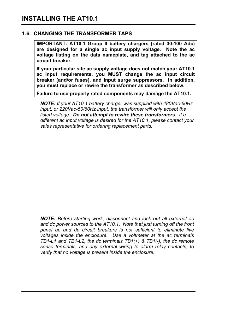 Installing the at10.1 | Exide Technologies Section 94.30 User Manual | Page 14 / 100
