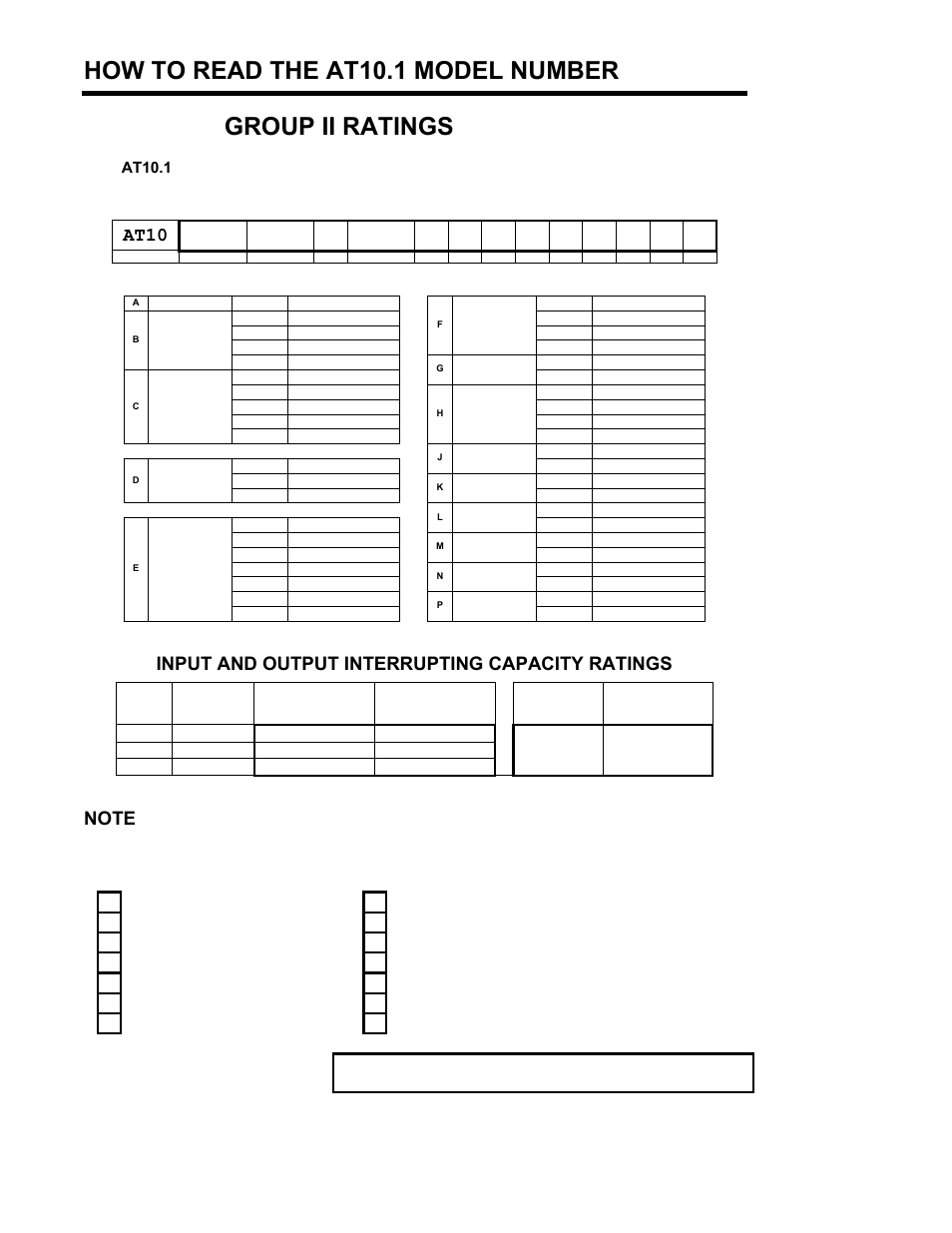 How to read the at10.1 model number, At10, Input and output interrupting capacity ratings | Exide Technologies Section 94.30 User Manual | Page 2 / 100