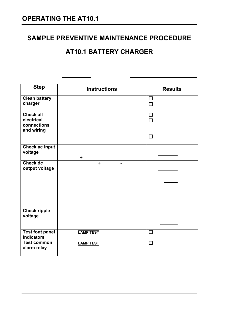 Operating the at10.1, Suggested frequency: every 6 months | Exide Technologies Section 94.30 User Manual | Page 46 / 100