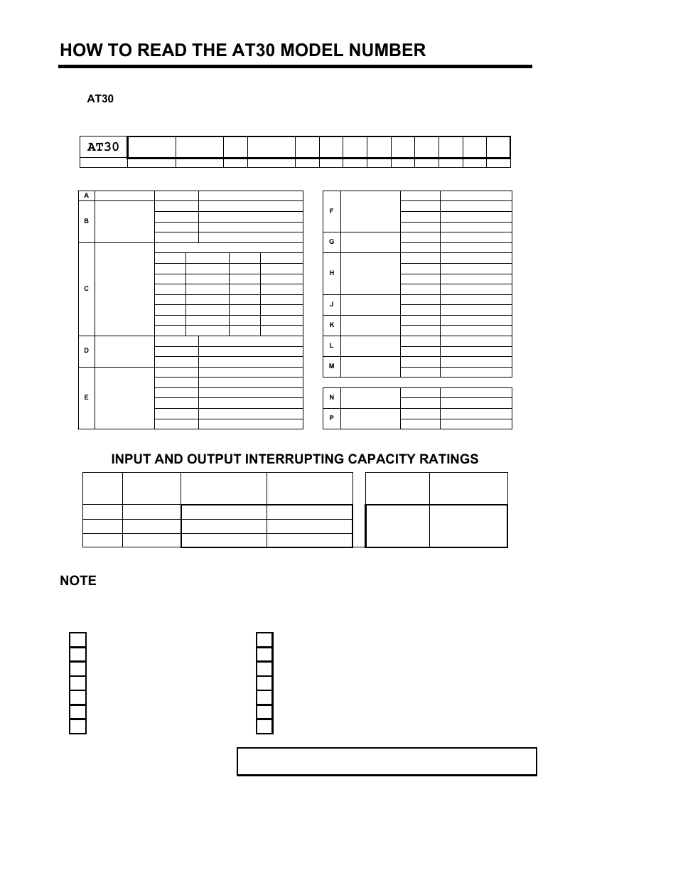 How to read the at30 model number, At30, Input and output interrupting capacity ratings | Exide Technologies Section 94.40 User Manual | Page 2 / 100