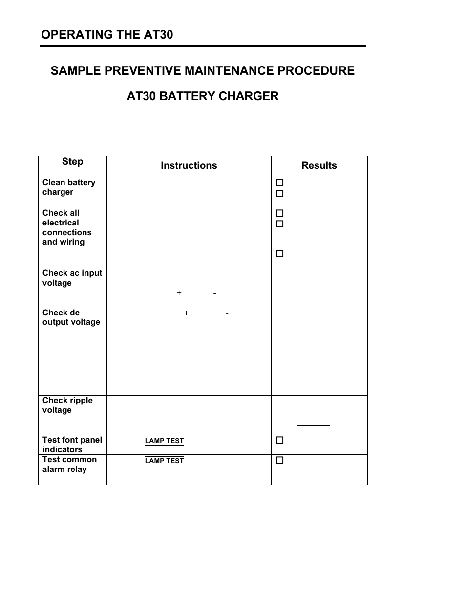 Operating the at30, Suggested frequency: every 6 months | Exide Technologies Section 94.40 User Manual | Page 46 / 100