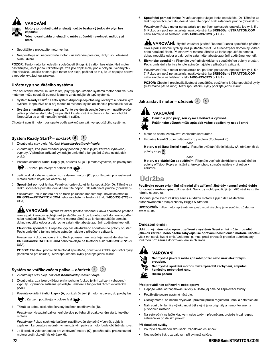 Údržba | Briggs & Stratton DOV 100000 User Manual | Page 22 / 92