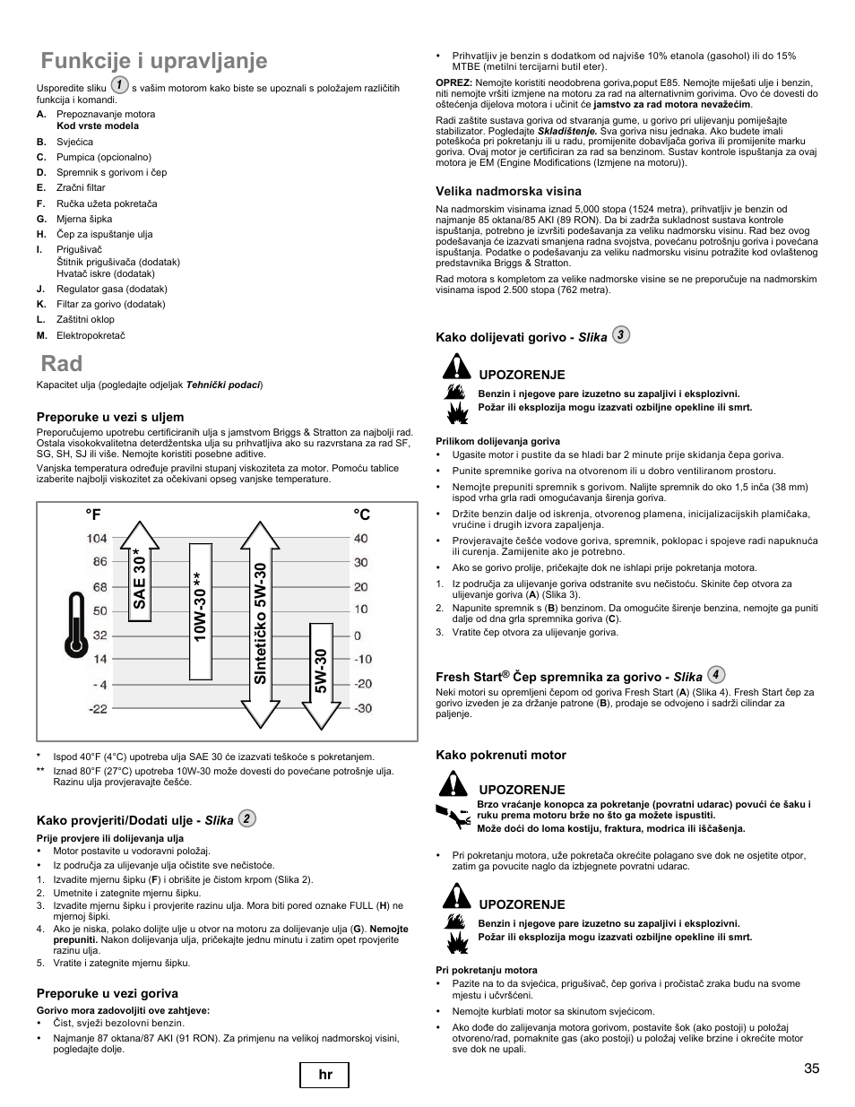 Funkcije i upravljanje, 35 hr | Briggs & Stratton DOV 100000 User Manual | Page 35 / 92