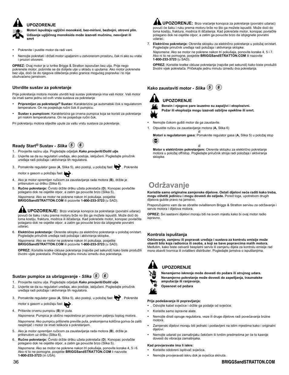 Održavanje | Briggs & Stratton DOV 100000 User Manual | Page 36 / 92