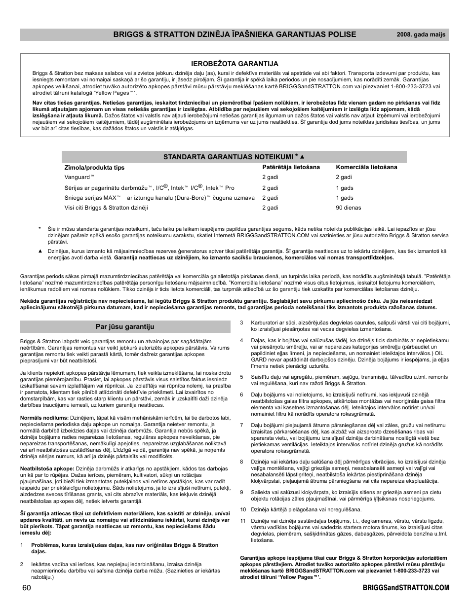 Briggs & Stratton DOV 100000 User Manual | Page 60 / 92