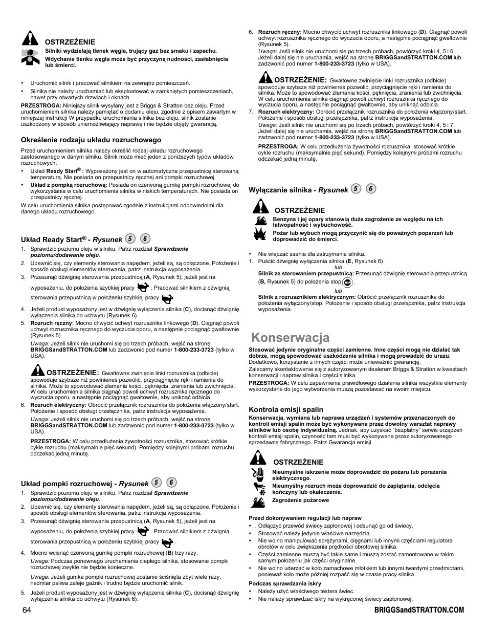 Konserwacja | Briggs & Stratton DOV 100000 User Manual | Page 64 / 92