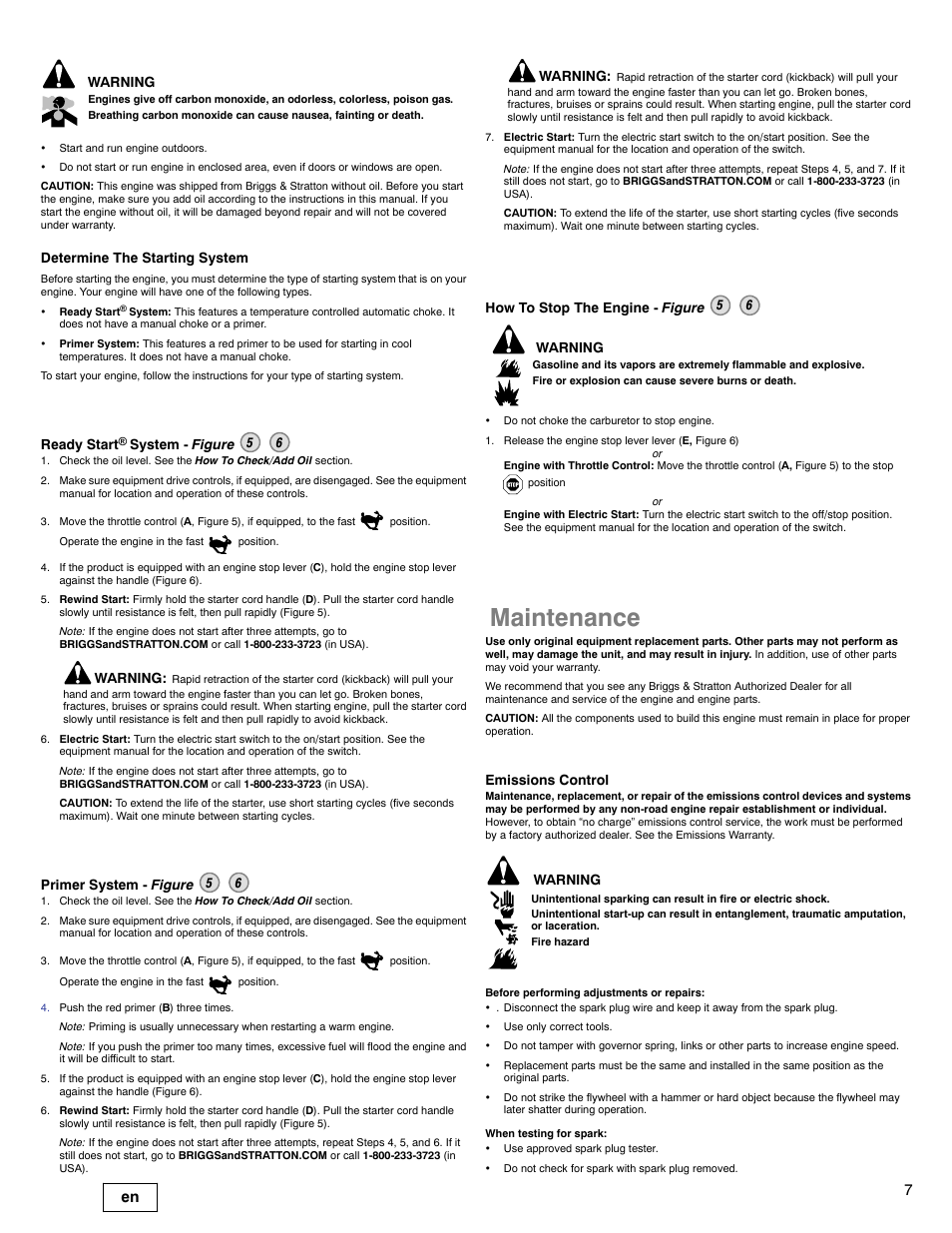 Maintenance | Briggs & Stratton DOV 100000 User Manual | Page 7 / 92