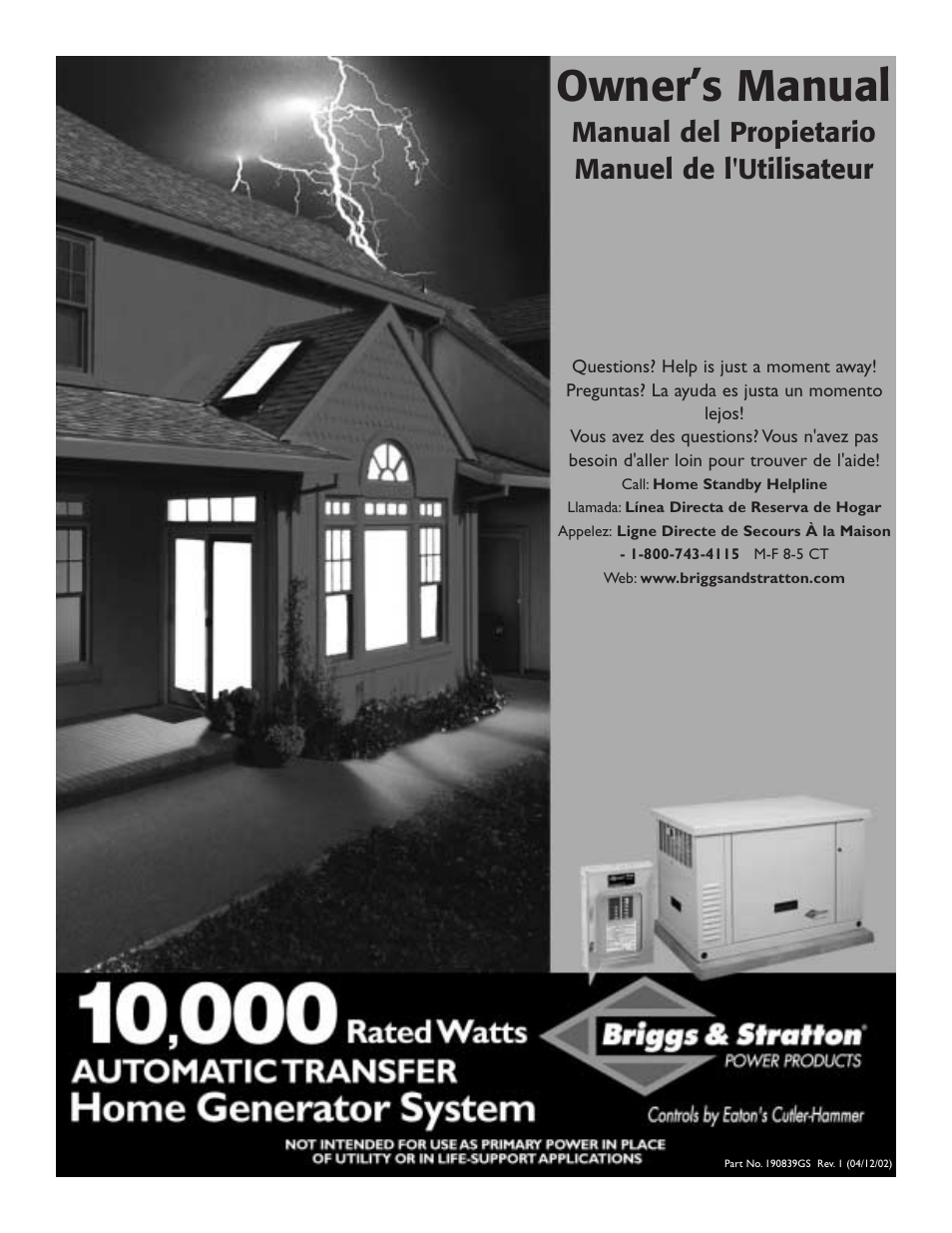 Briggs & Stratton 190839GS User Manual | 72 pages