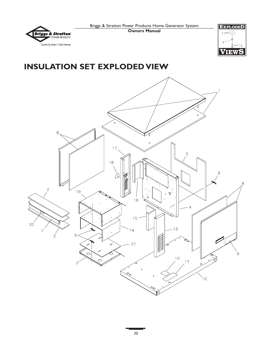Insulation set exploded view | Briggs & Stratton 190839GS User Manual | Page 30 / 72