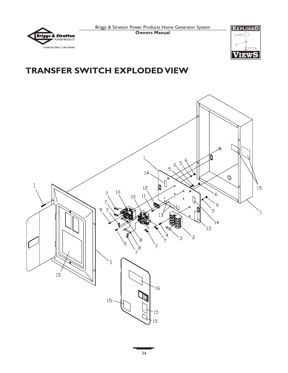 Transfer switch exploded view | Briggs & Stratton 190839GS User Manual | Page 34 / 72