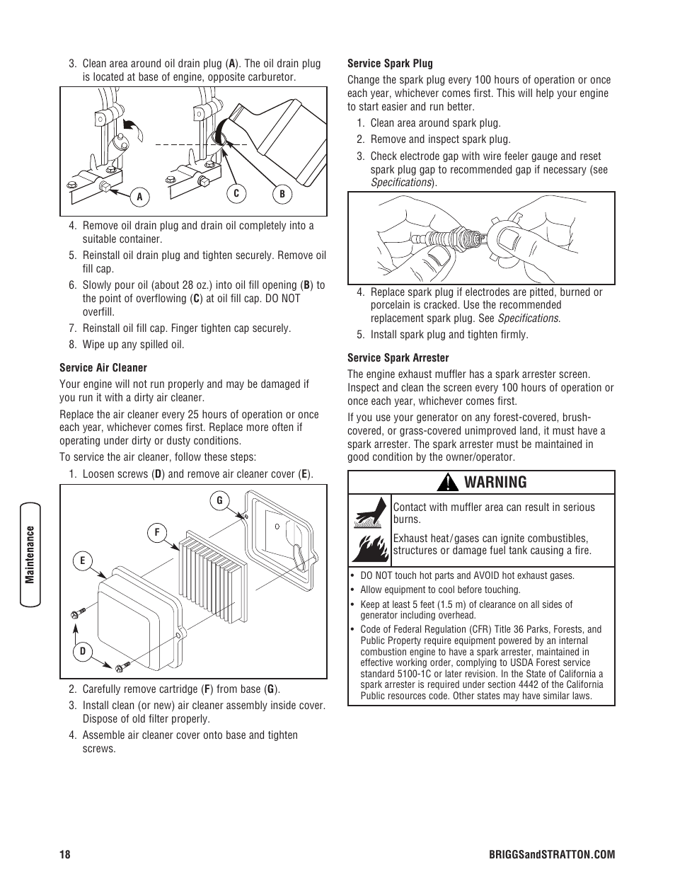 Warning | Briggs & Stratton 6200 Watt User Manual | Page 18 / 52