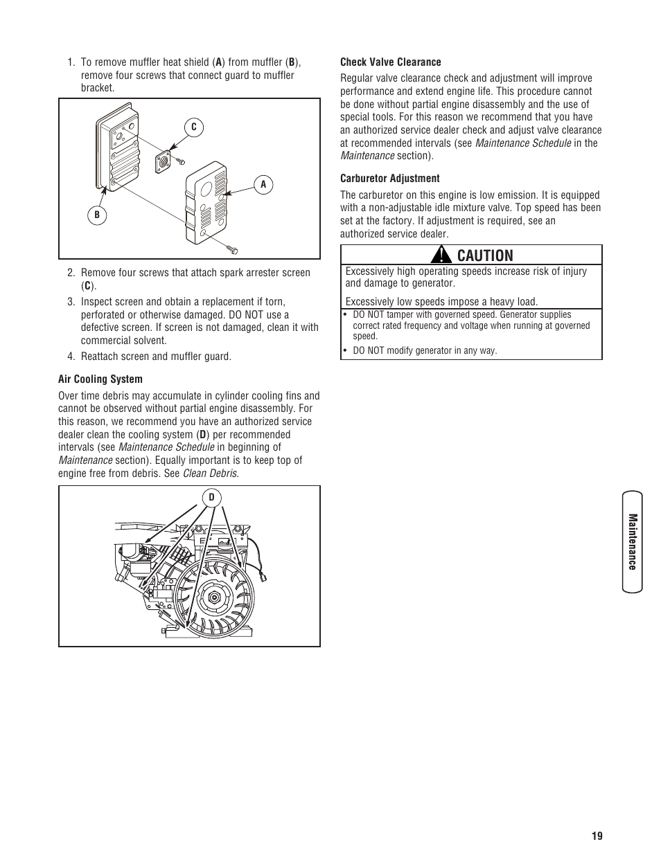 Caution | Briggs & Stratton 6200 Watt User Manual | Page 19 / 52