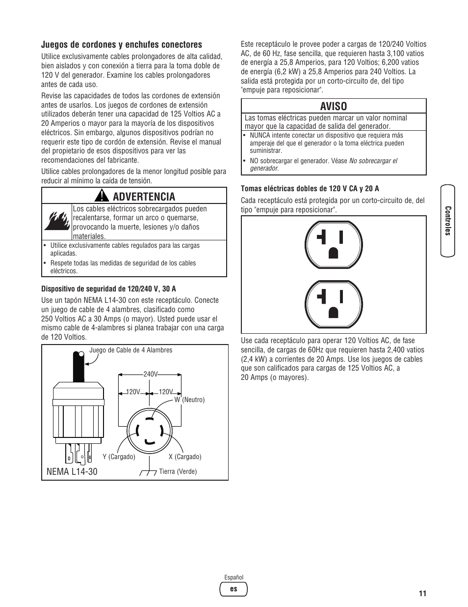 Advertencia, Aviso | Briggs & Stratton 6200 Watt User Manual | Page 37 / 52