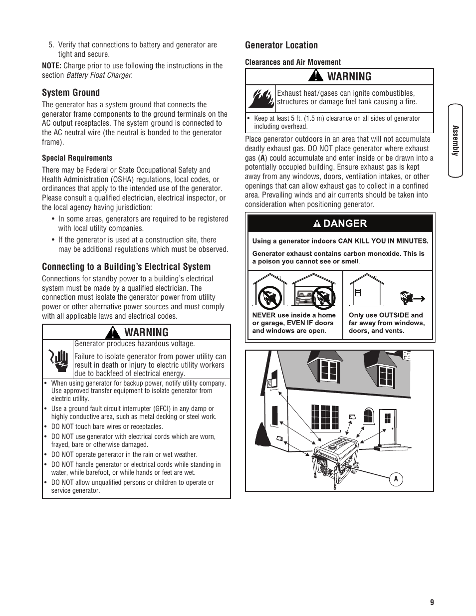 Warning | Briggs & Stratton 6200 Watt User Manual | Page 9 / 52