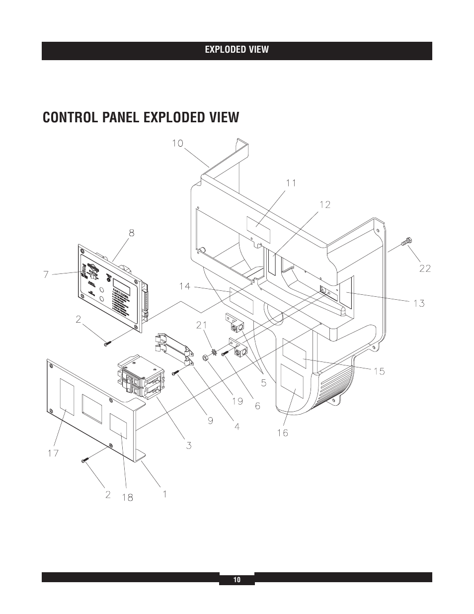 Control p anel exploded view | Briggs & Stratton 040229-1 User Manual | Page 10 / 12
