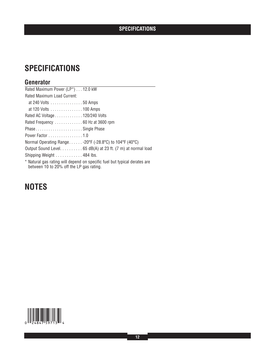 Generator | Briggs & Stratton 040229-1 User Manual | Page 12 / 12