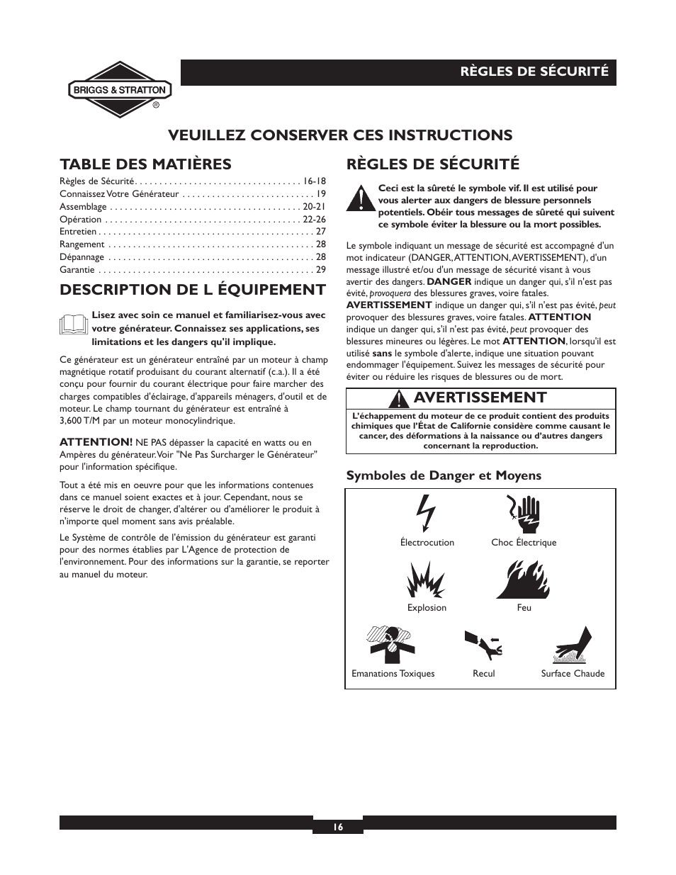 Briggs & Stratton 30238 User Manual | Page 16 / 44