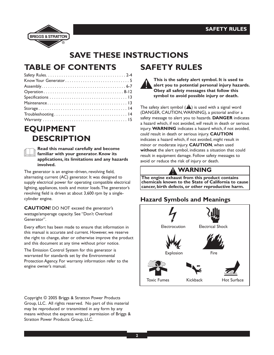 Briggs & Stratton 30238 User Manual | Page 2 / 44
