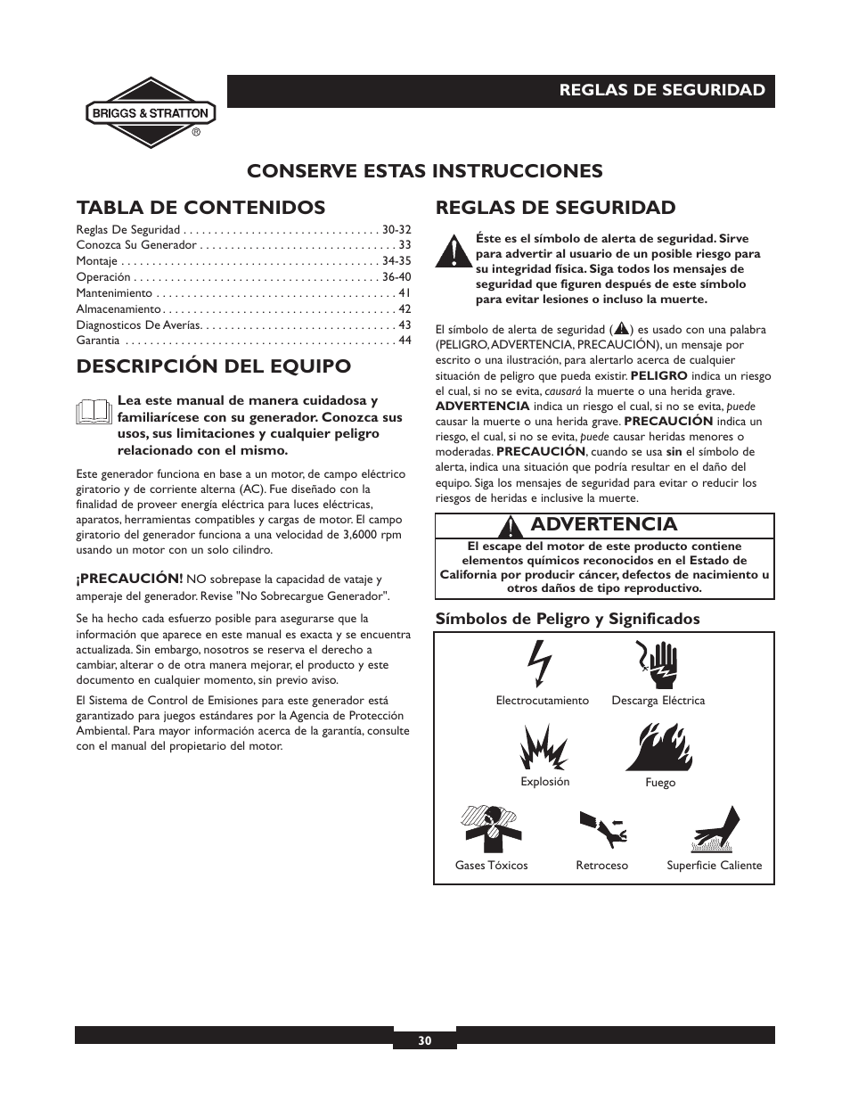 Briggs & Stratton 30238 User Manual | Page 30 / 44